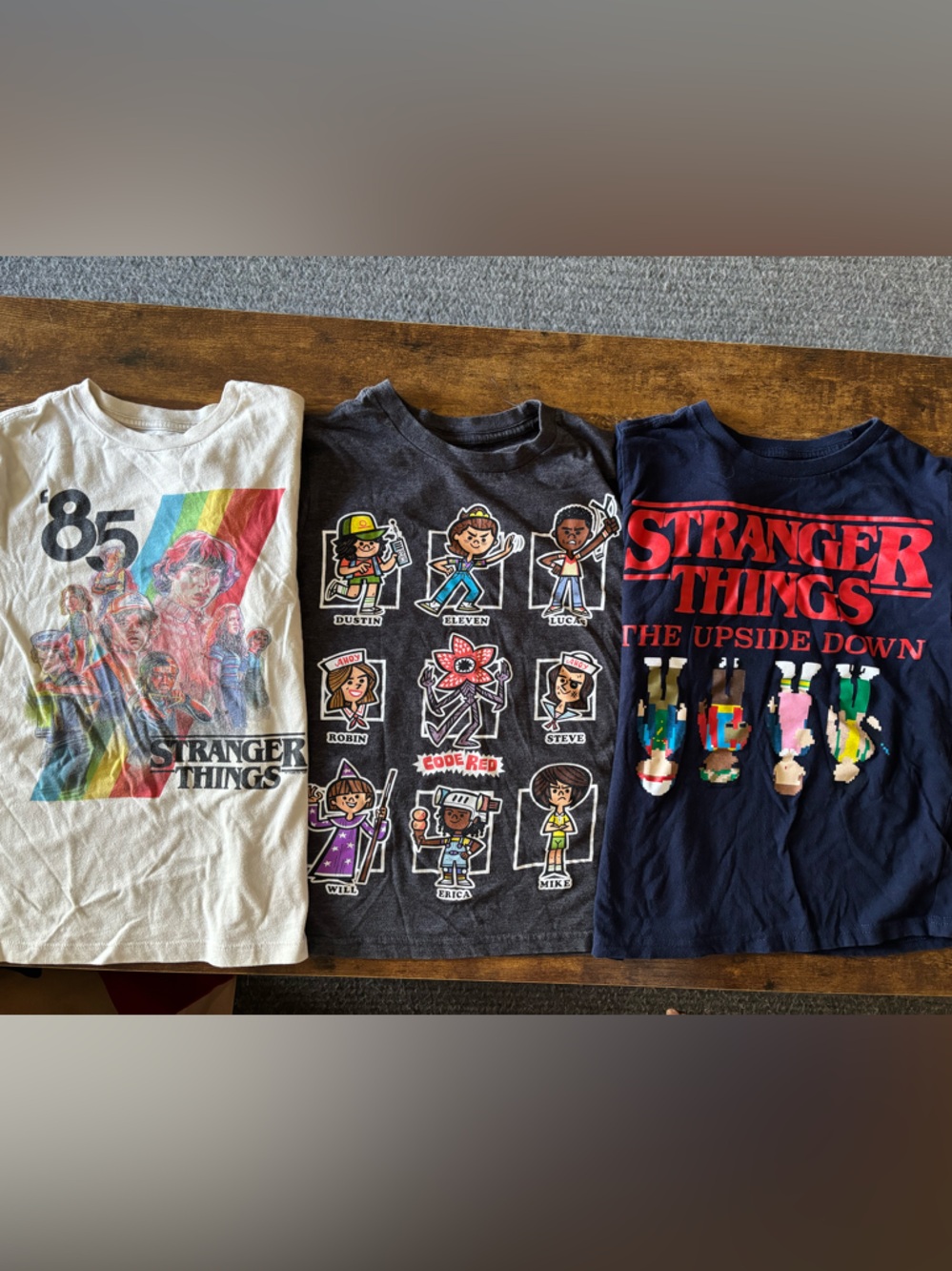 Stranger Things Kids Graphic Tee - White, Charcoal & Navy bundle